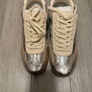 Dolce Vita Metallic Silver and Cream Sneakers
